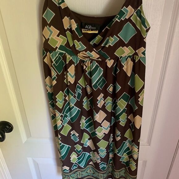 AGB geometric print brown and green retro Dress size 10 - Picture 2 of 6
